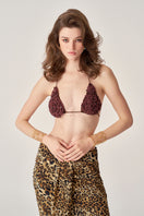 Mirel Prentice sequin espresso hand-crochet flower bra top, stylish and decorative tops with intricate crochet and sequin details.