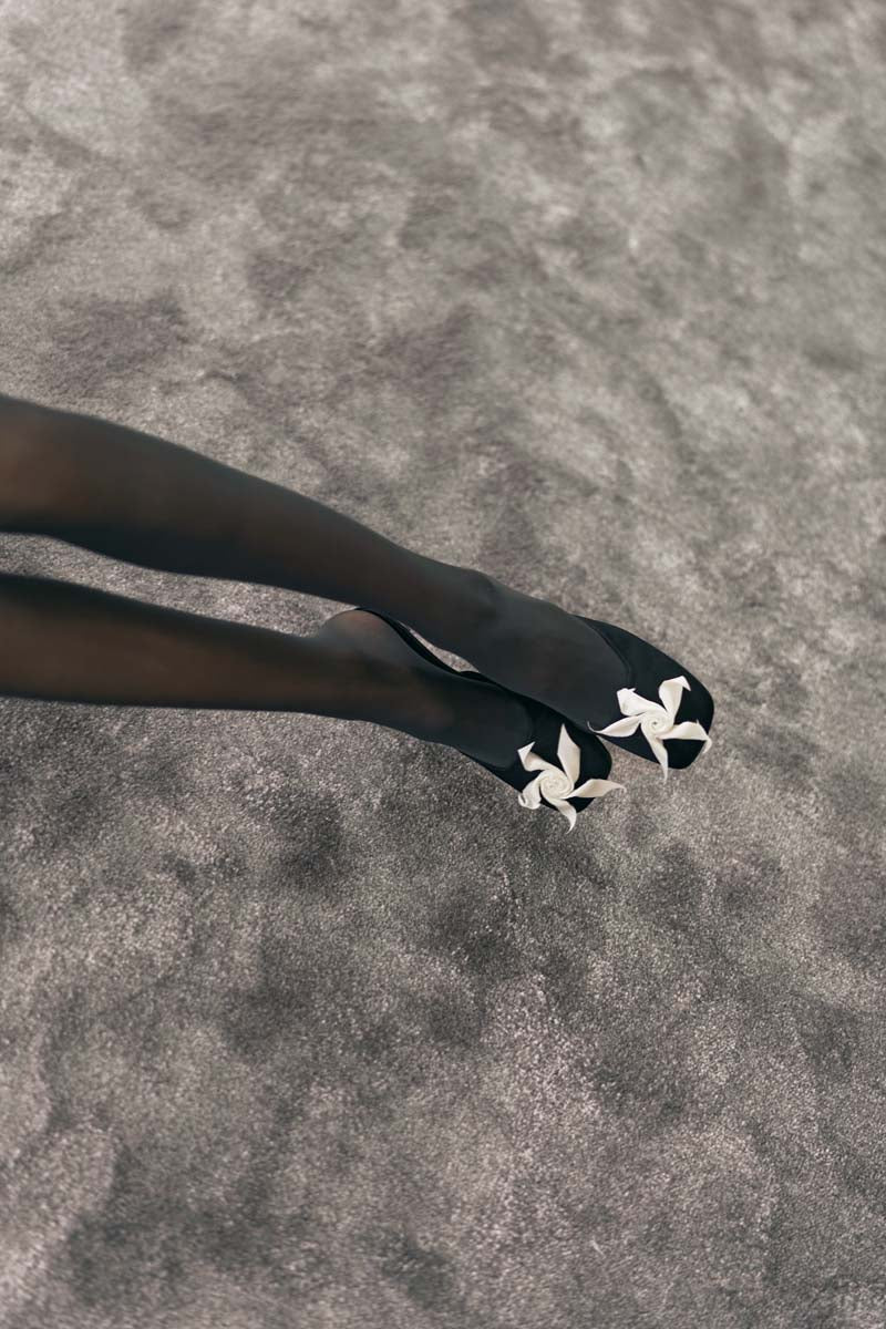 Black Mist Heels by YASSMIN SALEH featuring pointed toes and sleek design, shown from the front view.