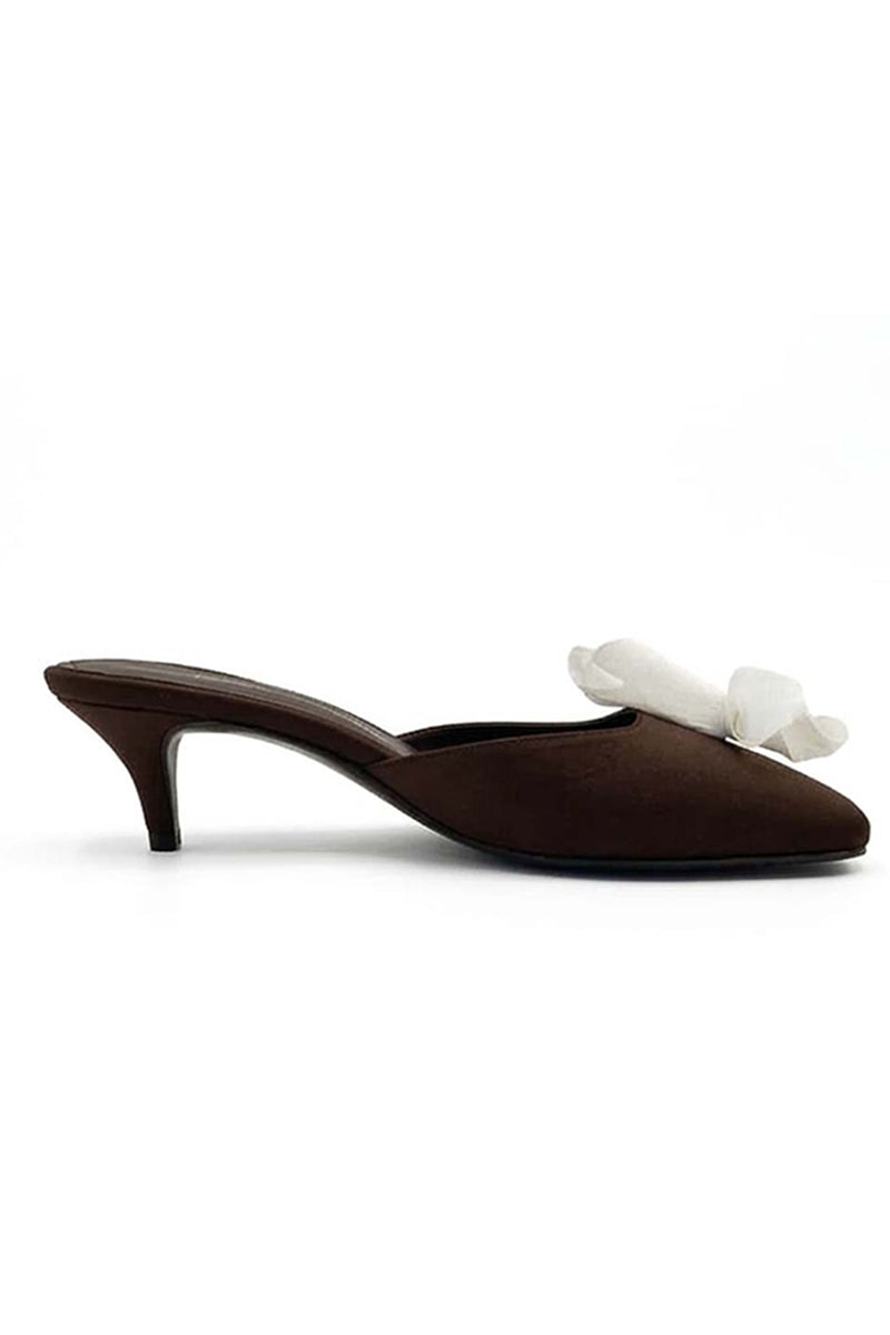 Brown Mist Heels by Yassmin Saleh featuring a stylish design with a ghostly transparent interior detail.