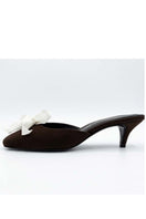 Brown Mist Heels by Yassmin Saleh, stylish open-toe heels with a sleek design, shown outdoors with a ghostly background.