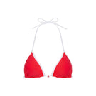 Verdelimon MOA bikini top in cherry color, featuring a stylish front view with adjustable straps and vibrant cherry print.