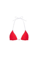Verdelimon MOA bikini top in cherry color, featuring a stylish front view with adjustable straps and vibrant cherry print.