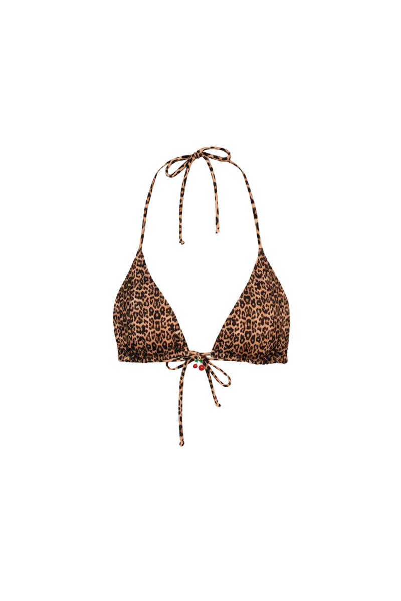 Verdelimon MOA leopard print bikini top showing front view with adjustable straps and classic bikini design.