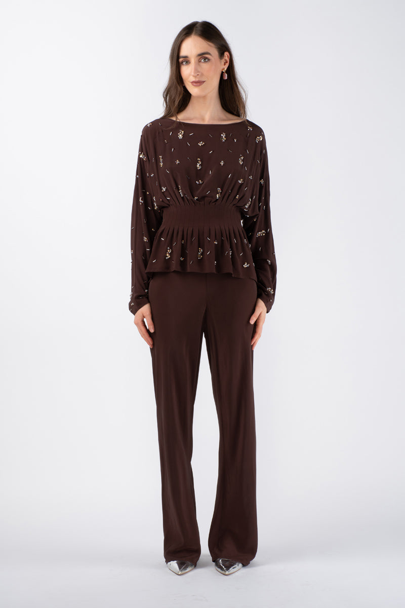 ABIR EMBELLISED TOP AND KAIA SILK PANT SET
