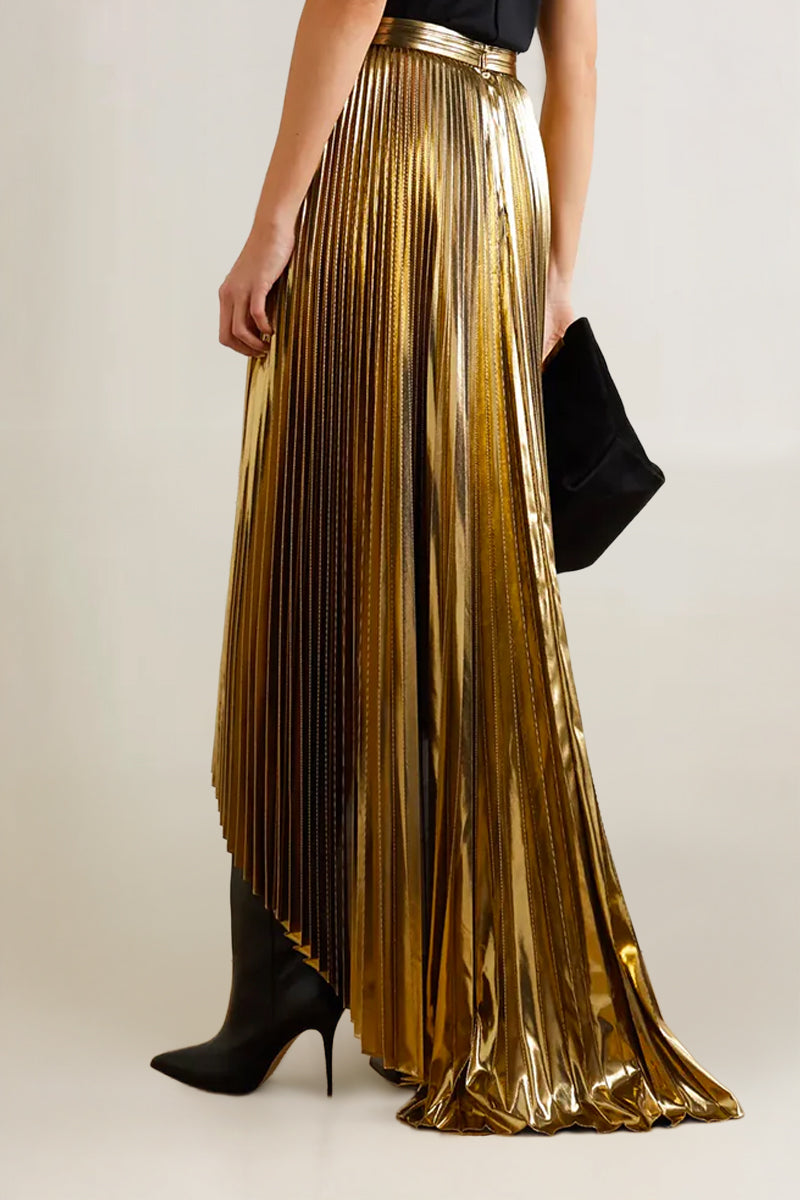 PLEATED METALLIC GOLD SKIRT IN GOLD - CULT MIA