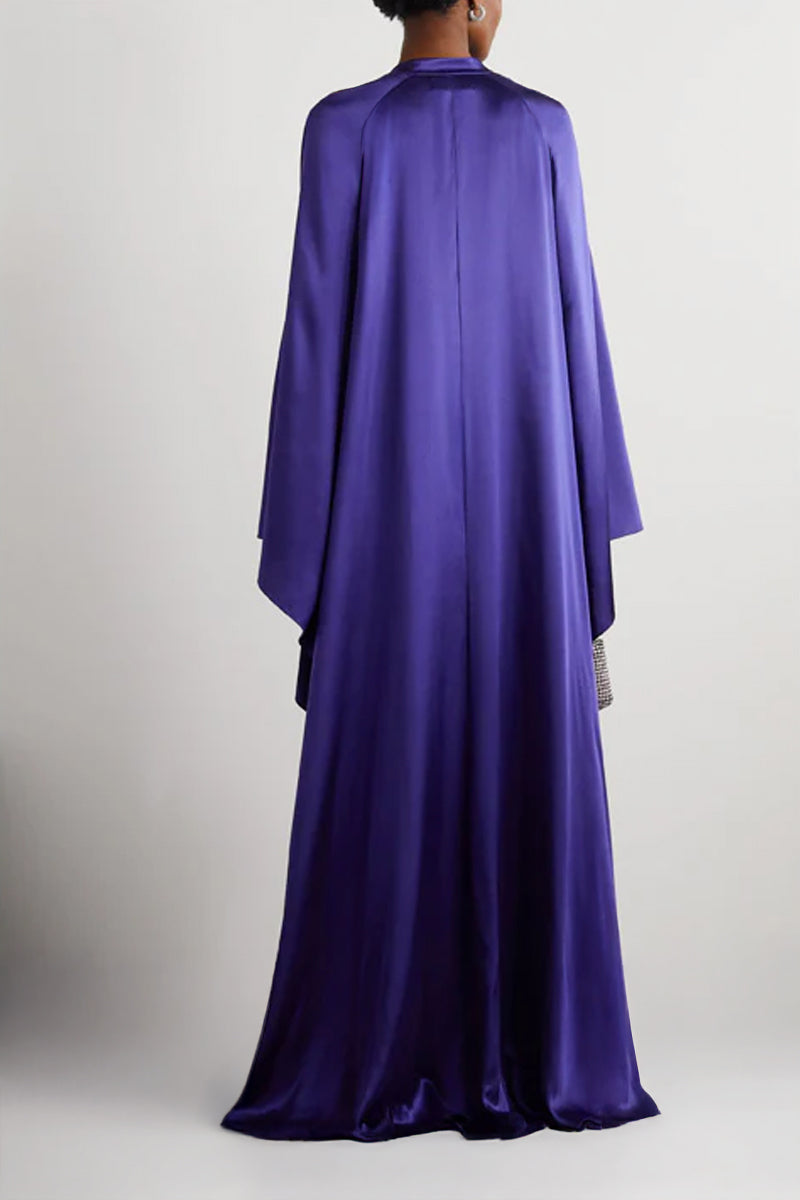 EMBELLISHED SILK-SATIN KAFTAN IN INDIGO - CULT MIA