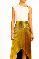 Ivory jersey top with gold hardware by SemSem, featuring a fitted design and stylish neckline, worn by a model.