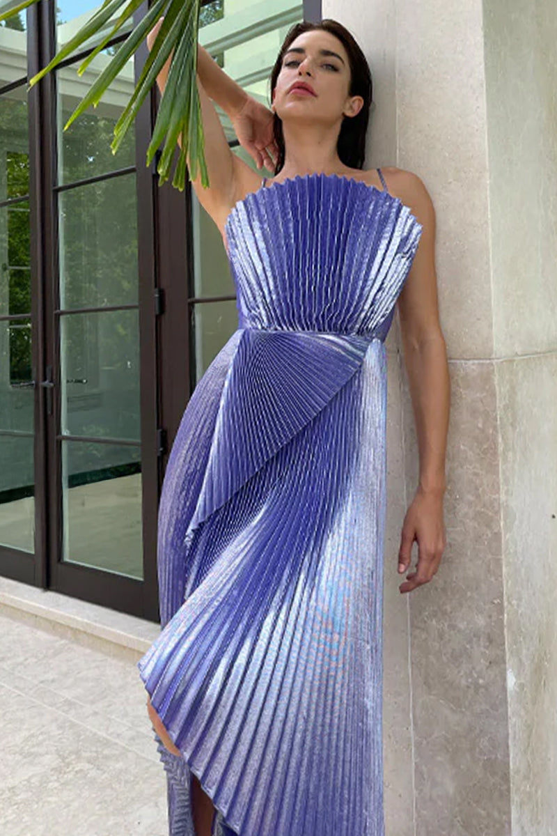 DRAPED SILK-BLEND PLISSÉ-LAMÉ GOWN IN PURPLE - CULT MIA