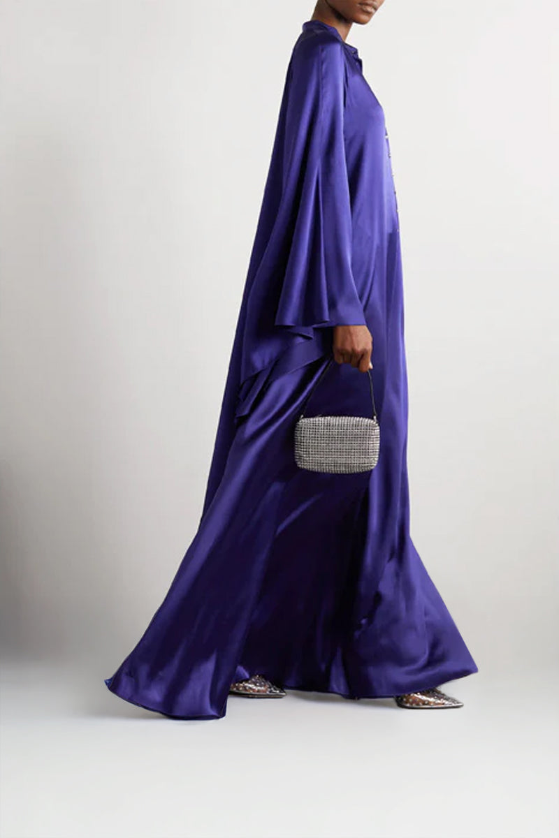 EMBELLISHED SILK-SATIN KAFTAN IN INDIGO - CULT MIA