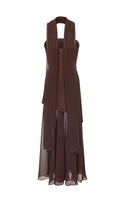Matters Monaco Brown gown with matching scarf, elegant dress featuring a flowing design and sophisticated style.