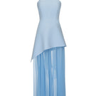 Sky blue gown with matching scarf by MATTERS, featuring elegant design and flowing fabric, perfect for formal occasions.