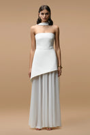 Matters Monaco white gown with matching scarf, front view showing elegant design and flowing fabric.