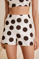Scarlett Gasque Monique dot shorts featuring a stylish pattern, close-up of fabric detail and relaxed fit design.