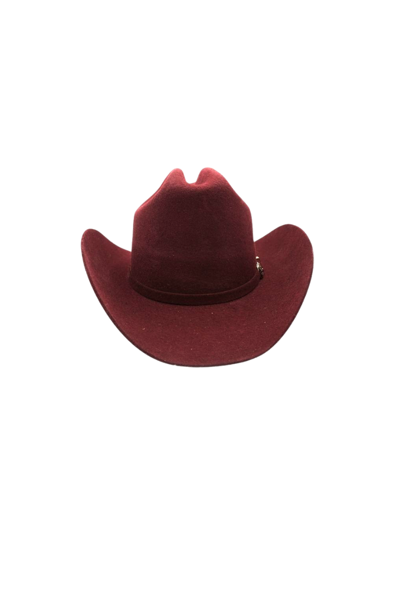 Modern Monarchie Monroe hat in merlot color, stylish wide-brim hat with a textured fabric and decorative band.