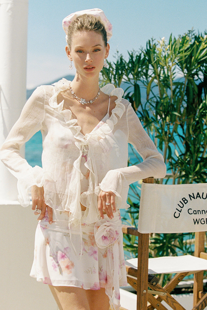Nana Jacqueline Monroe top in ivory with ruffle details, elegant blouse perfect for stylish casual or formal wear.
