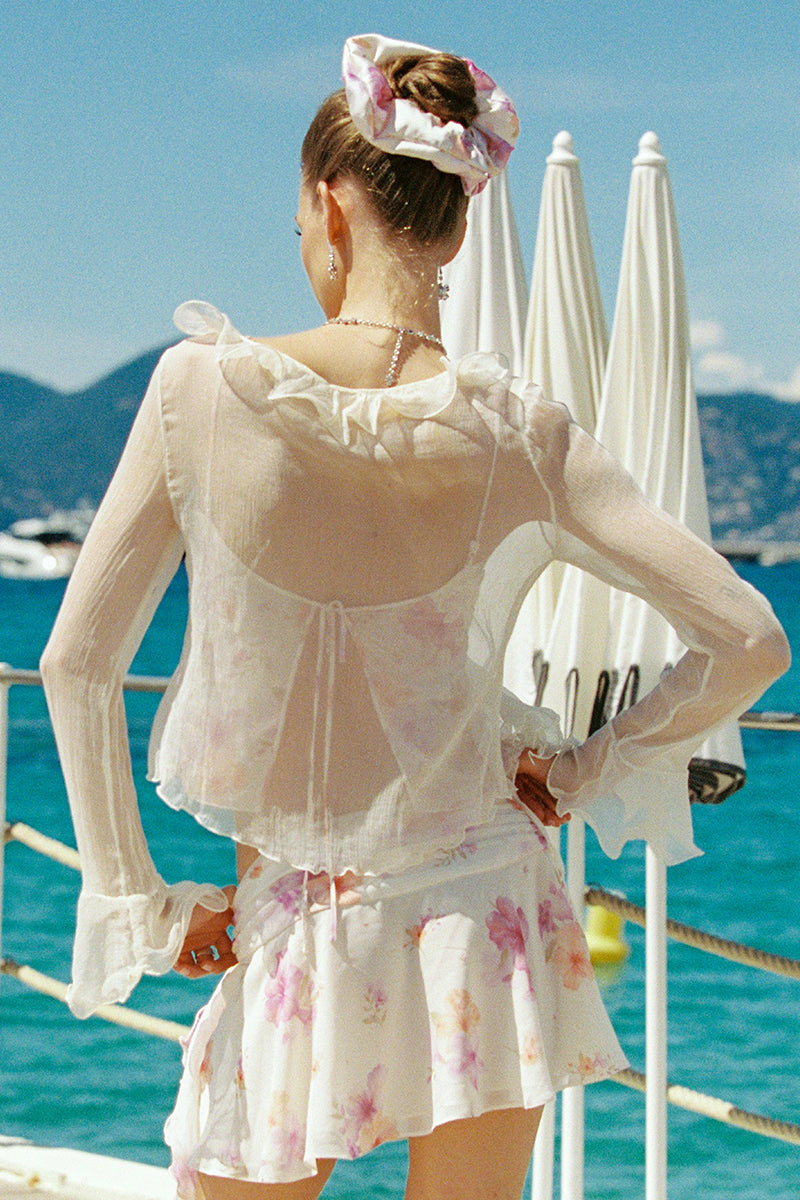 Nana Jacqueline Monroe top in ivory with ruffle details, elegant blouse featuring soft fabric and feminine design.