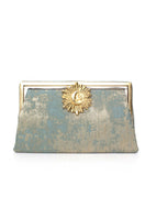 Multicolor Moon Rays on Lagoon Grace clutch by Sarah's Bag featuring intricate embroidery and elegant design.