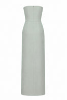 Green Moona Dress gown by Nihan Peker with elegant flowing fabric and intricate detailing, perfect for formal occasions.