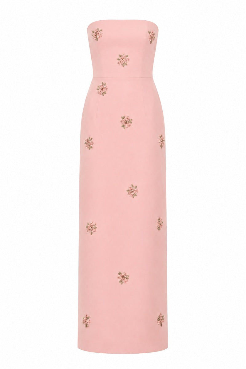 Light pink Moona dress gown by Nihan Peker, featuring elegant fabric and detailed design, perfect for special occasions.