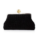 Black velvet clutch bag with moon and vine embroidery by Sarah's Bag, featuring a classic elegant design.