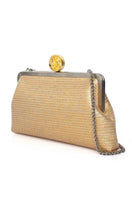 Sarah's Bag Moon on Gold classic clutch purse with a moon design and gold finish, elegant evening bag for special occasions.