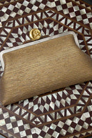 Sarah's Bag Moon on Gold classic clutch with elegant gold finish and sleek design, perfect for evening occasions.