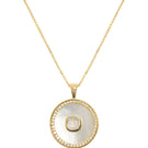 June birthstone moonstone necklace with mother-of-pearl accents, vermeil gold finish, by Freya Rose.