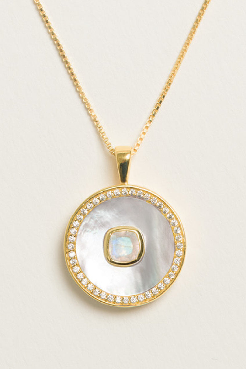 June birthstone moonstone necklace by Freya Rose featuring vermeil gold finish and a delicate moonstone pendant.