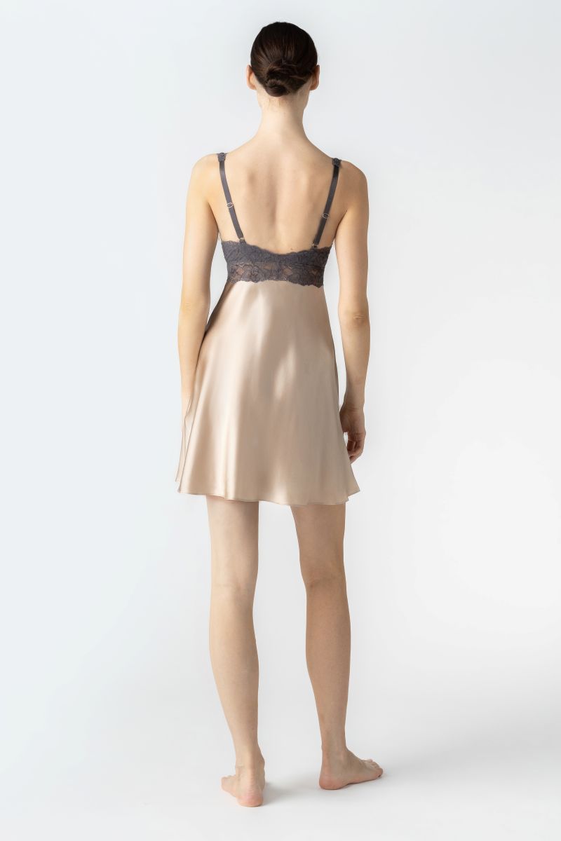 NK IMODE CULT MIA X NK IMODE Morgan bust support chemise in brass, back view showing elegant nightgown design.