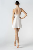 NK IMODE CULT MIA X MORGAN bust support chemise in ivory, back profile showing elegant, silky nightgown with subtle lace details.