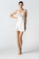 NK IMODE CULT MIA X Morgan bust support chemise in ivory, front profile showing delicate lace and elegant nightgown design.