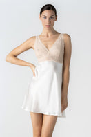 NK IMODE Morgan bust support chemise in ivory, front profile showing soft fabric and delicate design for comfortable nightwear.