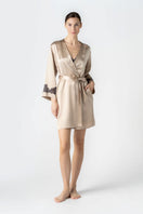 NK IMODE CULT MIA X NK IMODE MORGAN short robe in brass, front profile view showing the stylish design and fabric details.