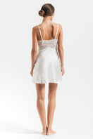 Ivory silk chemise nightgown with bust detail from NK IMODE Morgan Cradle Bust collection, shown from the back.