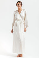 Ivory silk robe from NK IMODE's Morgan Long Silk Robe collection, displayed front view showing smooth fabric and elegant design.