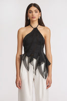 Black MS. Dragon mini top by Stolen Stores, featuring a fitted design and stylish neckline, displayed on a mannequin.
