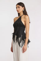 Black MS. Dragon mini top by Stolen Stores, featuring a fitted design and stylish neckline, shown on a model.