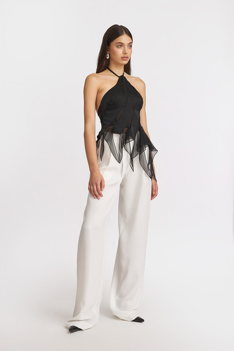 Black MS. Dragon mini top by Stolen Stores, featuring a fitted design and stylish scoop neckline, displayed on a mannequin.