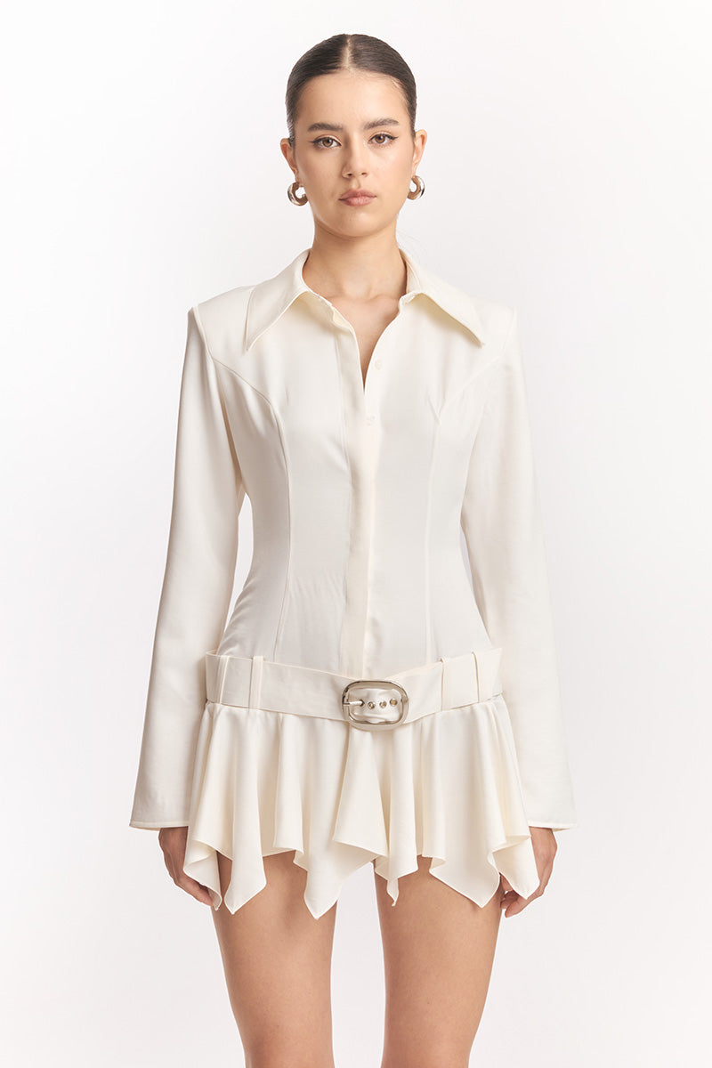 MS. DRAGON OFF WHITE SHIRT DRESS - CULT MIA