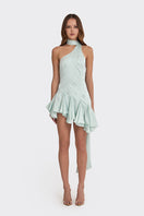 Green Ms. Godet asymmetric mini dress by Stolen Stores, featuring a stylish, modern design with a unique hemline.