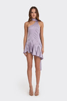Asymmetrical dusty purple mini dress by Stolen Stores, featuring stylish design and fitted silhouette.