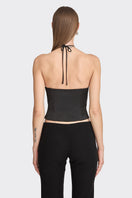 Black MS. Heart side bustier top by Stolen Stores, featuring a fitted design and stylish side details.