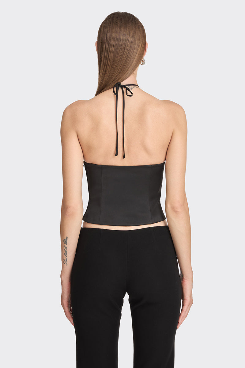 Black MS. Heart side bustier top by Stolen Stores, featuring a fitted design and stylish side details.