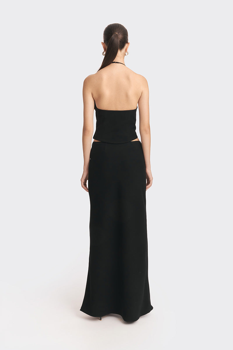 Black MS. Pleat corset top by Stolen Stores, featuring pleated design and fitted silhouette, on a model.