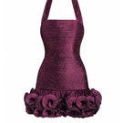 Stolen Stores CULT MIA X Ms. Tutu halter mini dress in burgundy, featuring a stylish design and flowy silhouette.