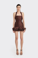 Dark brown MS. Tutu halter mini dress by Stolen Stores, featuring a fitted silhouette and stylish halter neckline.