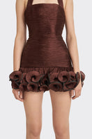 Dark brown Ms. Tutu halter mini dress by Stolen Stores, featuring a stylish halter neckline and fitted silhouette.