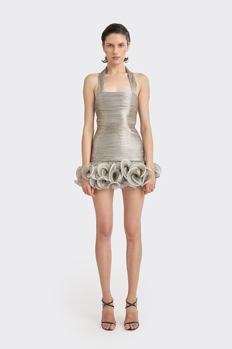 Gray MS. Tutu halter mini dress by Stolen Stores, featuring a fitted silhouette and stylish halter neckline.