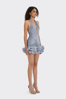 Dusty blue MS. Tutu V-neck mini dress from Stolen Stores, featuring a fitted silhouette and stylish V-neck design.