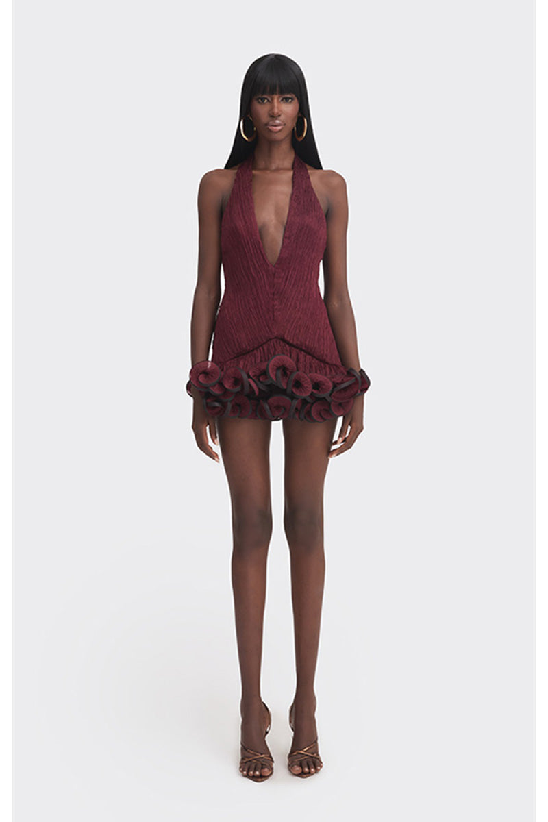 MS. TUTU V NECK MINI DRESS IN BURGUNDY - CULT MIA